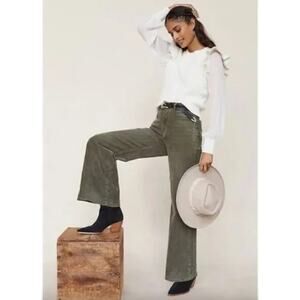 Anthropologie Pilcro the Annie Wide-Leg Corduroy Pants Green Size 28